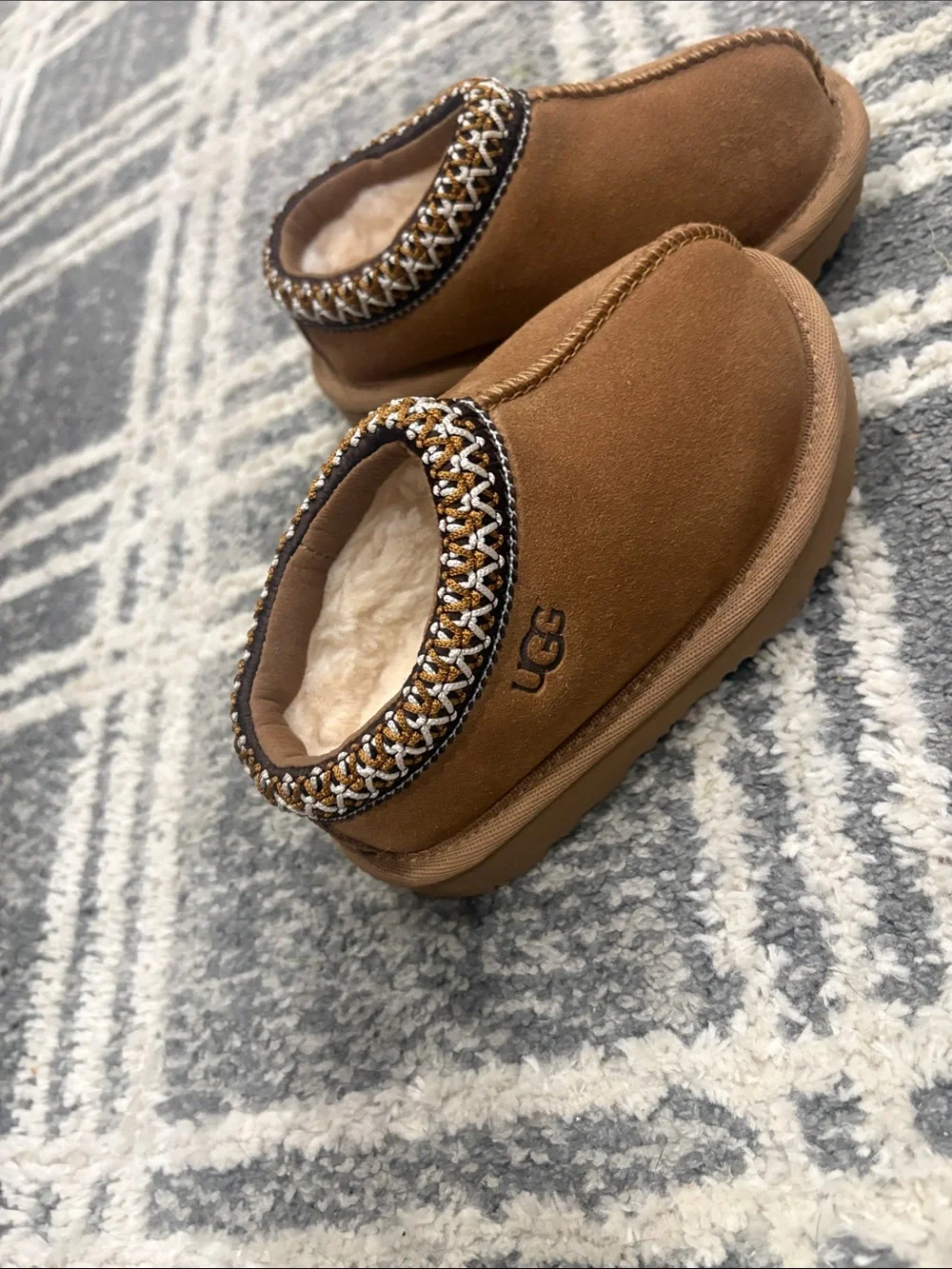 UGG Chestnut Embroidered Shearling Slip-On Clogs